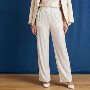 MESSINI Sequin Wide-Leg Pants in Ivory - Womens Pull-on. Size L.